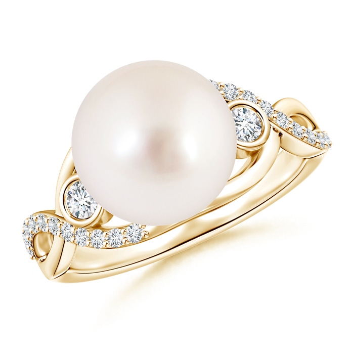10mm AAAA South Sea Pearl and Diamond Infinity Ring in Yellow Gold