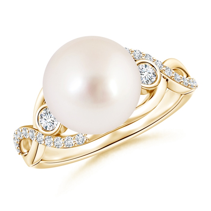10mm AAAA South Sea Pearl and Diamond Infinity Ring in Yellow Gold 