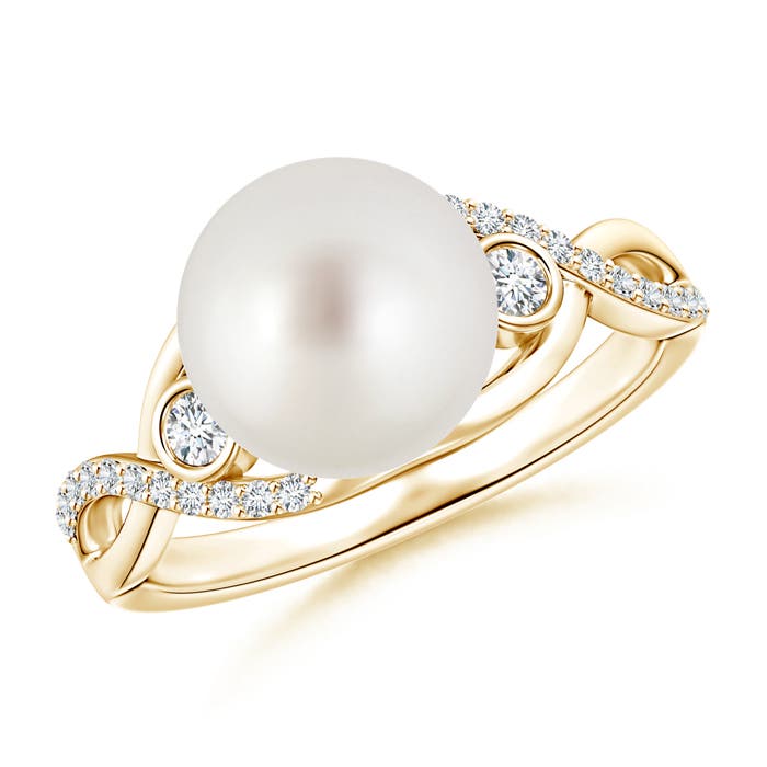 9mm AAA South Sea Pearl and Diamond Infinity Ring in Yellow Gold
