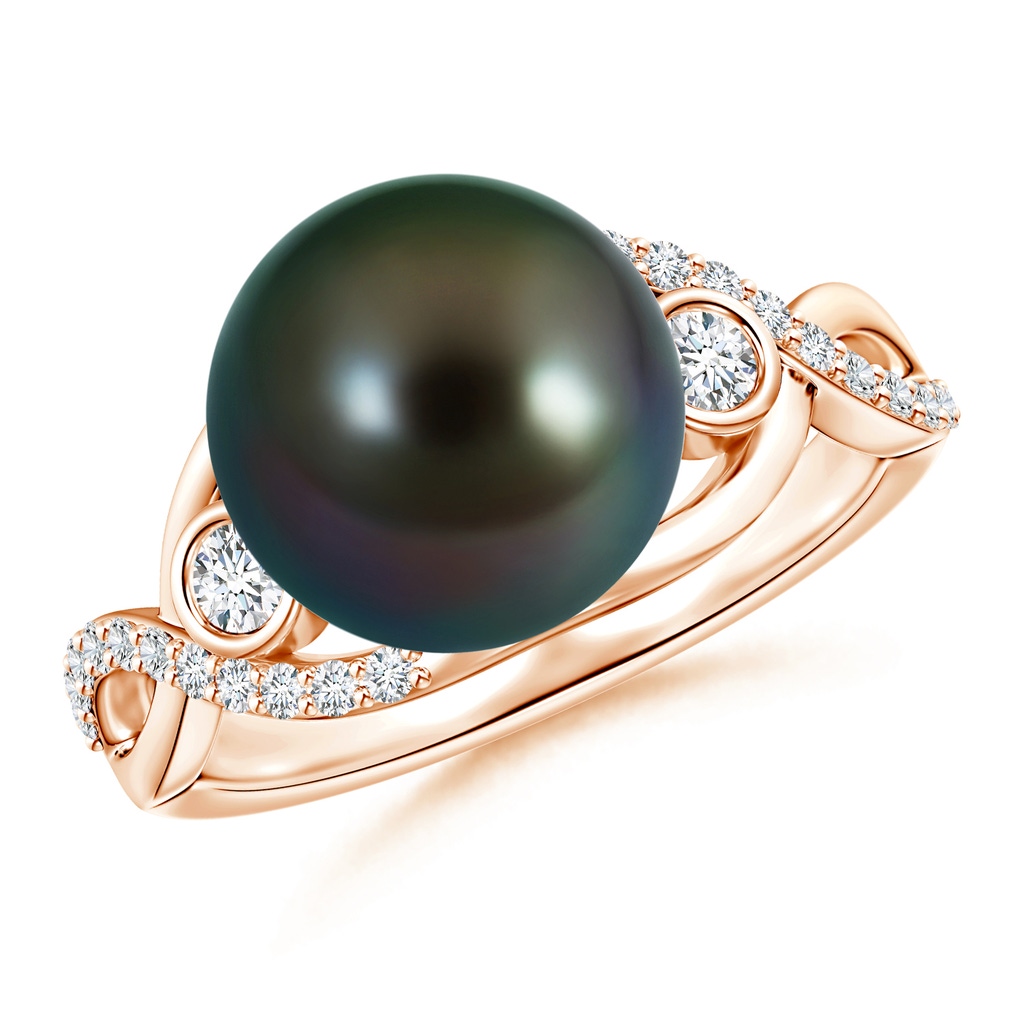 10mm AAAA Tahitian Cultured Pearl and Diamond Infinity Ring in Rose Gold