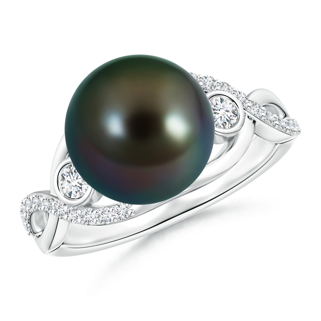 10mm AAAA Tahitian Cultured Pearl and Diamond Infinity Ring in White Gold