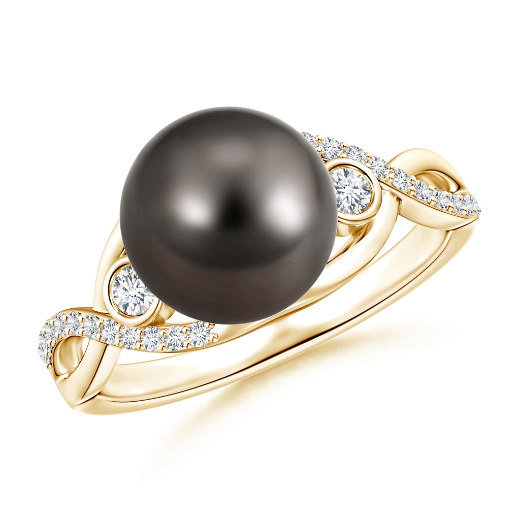9mm AAA Tahitian Cultured Pearl and Diamond Infinity Ring in Yellow Gold