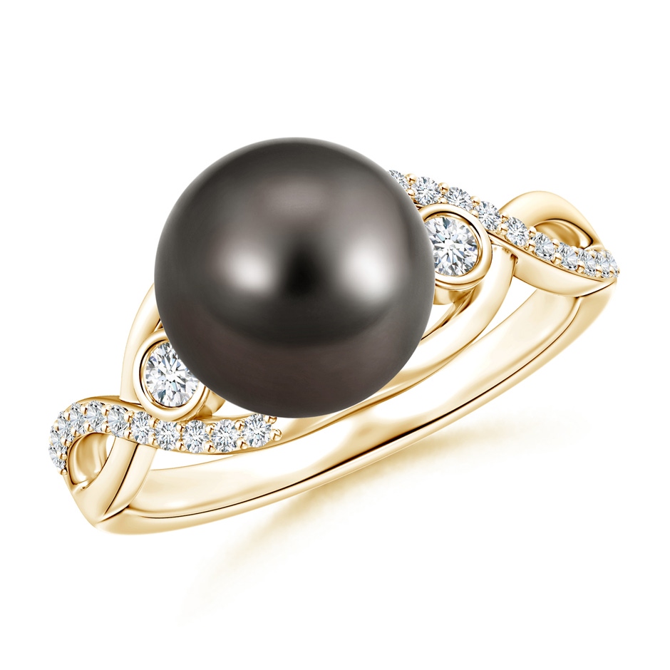 9mm AAA Tahitian Cultured Pearl and Diamond Infinity Ring in Yellow Gold 