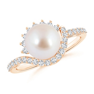 8mm AAA Japanese Akoya Pearl Bypass Ring with Diamonds in 10K Rose Gold