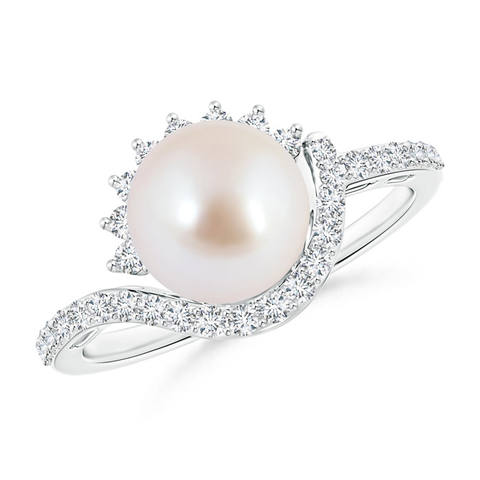 8mm AAA Japanese Akoya Pearl Bypass Ring with Diamonds in White Gold