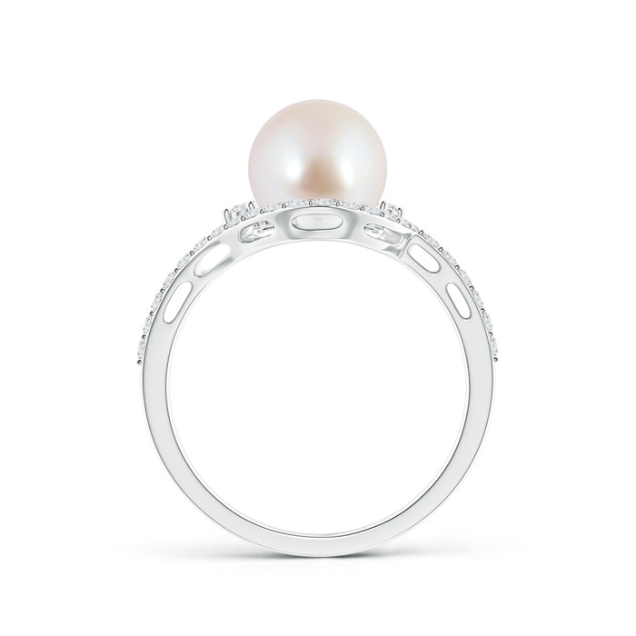 8mm AAA Japanese Akoya Pearl Bypass Ring with Diamonds in White Gold Product Image