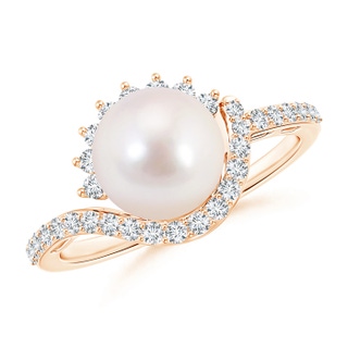 8mm AAAA Japanese Akoya Pearl Bypass Ring with Diamonds in Rose Gold