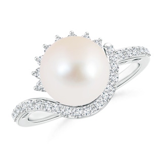 9mm AAA FreshWater Cultured Pearl Bypass Ring with Diamonds in White Gold