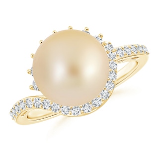 10mm AA Golden South Sea Cultured Pearl Bypass Ring with Diamonds in Yellow Gold