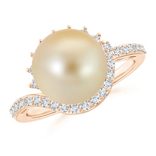 10mm AAA Golden South Sea Cultured Pearl Bypass Ring with Diamonds in Rose Gold