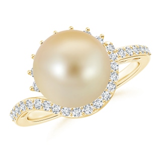 10mm AAA Golden South Sea Cultured Pearl Bypass Ring with Diamonds in Yellow Gold