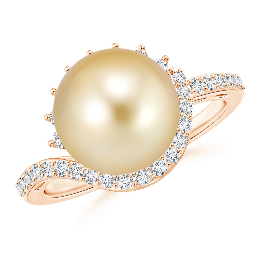 10mm AAAA Golden South Sea Cultured Pearl Bypass Ring with Diamonds in Rose Gold