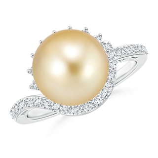 10mm AAAA Golden South Sea Cultured Pearl Bypass Ring with Diamonds in White Gold