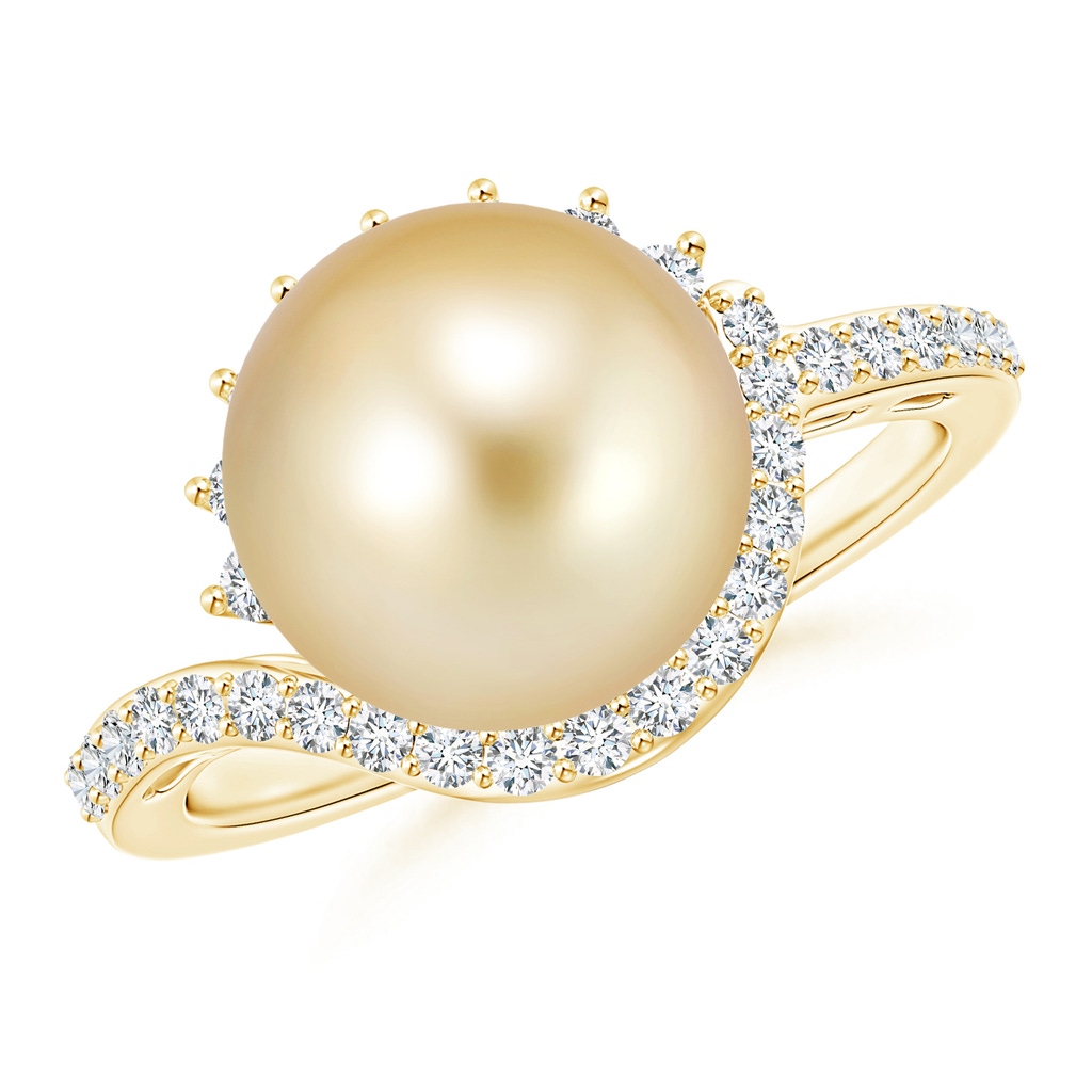 10mm AAAA Golden South Sea Cultured Pearl Bypass Ring with Diamonds in Yellow Gold