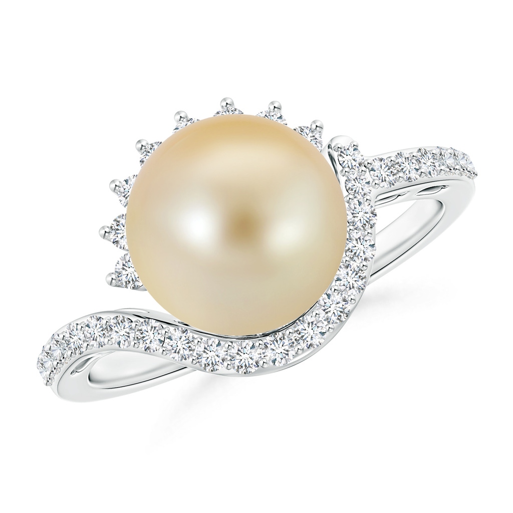 9mm AAA Golden South Sea Cultured Pearl Bypass Ring with Diamonds in White Gold