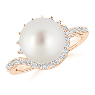 10mm AAA South Sea Cultured Pearl Bypass Ring with Diamonds in Rose Gold