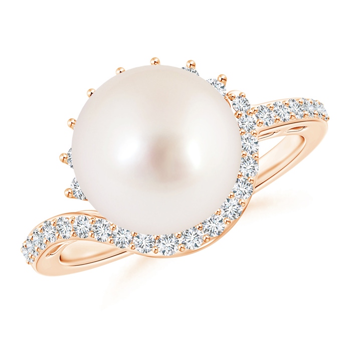 10mm AAAA South Sea Cultured Pearl Bypass Ring with Diamonds in Rose Gold