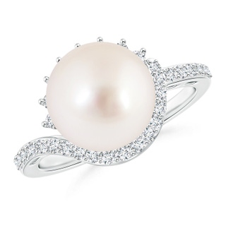 10mm AAAA South Sea Cultured Pearl Bypass Ring with Diamonds in White Gold