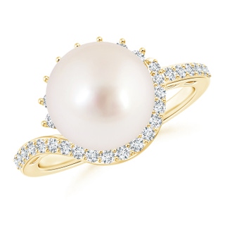 10mm AAAA South Sea Cultured Pearl Bypass Ring with Diamonds in Yellow Gold