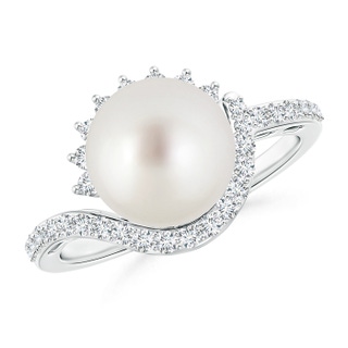 9mm AAA South Sea Cultured Pearl Bypass Ring with Diamonds in White Gold