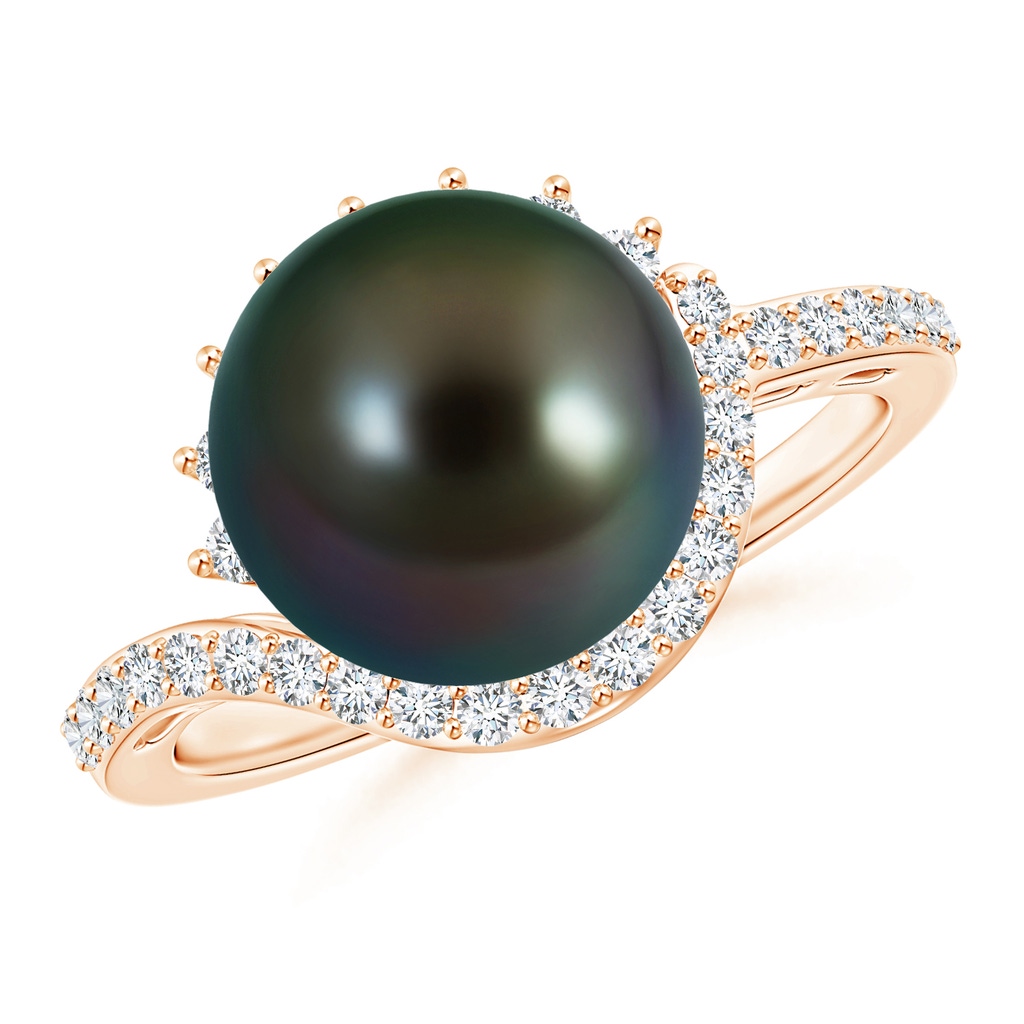 10mm AAAA Tahitian Cultured Pearl Bypass Ring with Diamond Accents in Rose Gold