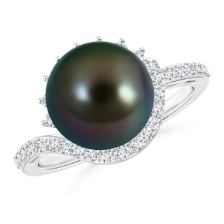 10mm AAAA Tahitian Cultured Pearl Bypass Ring with Diamond Accents in White Gold