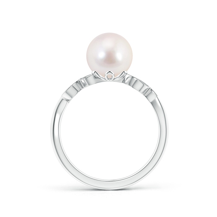 8mm AAAA Vintage Style Japanese Akoya Pearl Ring with Leaf Motifs in S999 Silver Product Image
