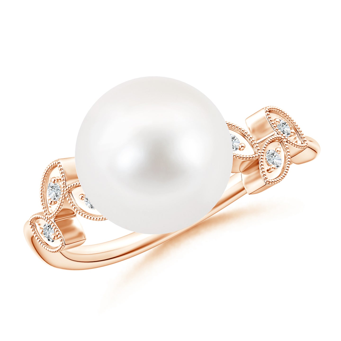 Vintage Style Freshwater Cultured Pearl Ring with Leaf Motifs