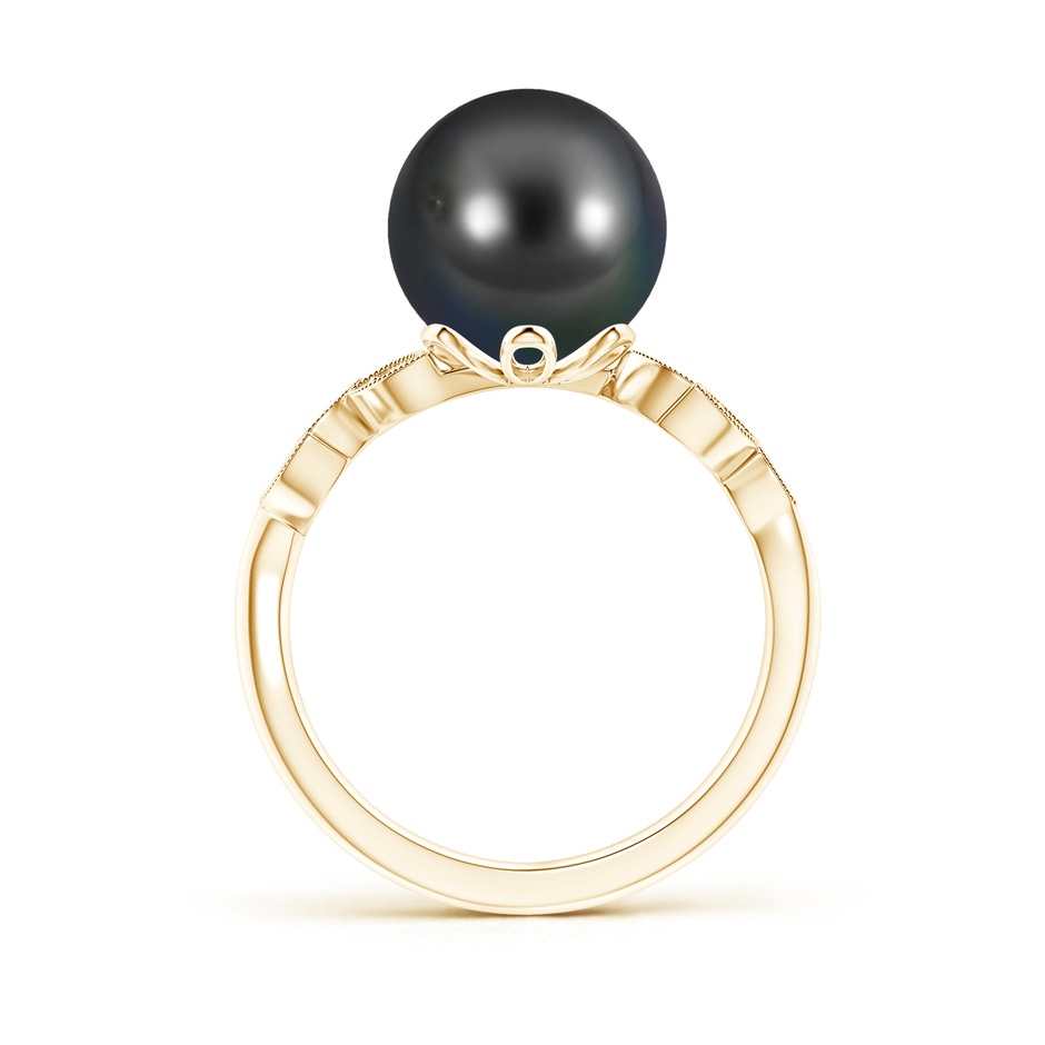 10mm AA Tahitian Cultured Pearl and Diamond Ring with Leaf Motifs in Yellow Gold product image