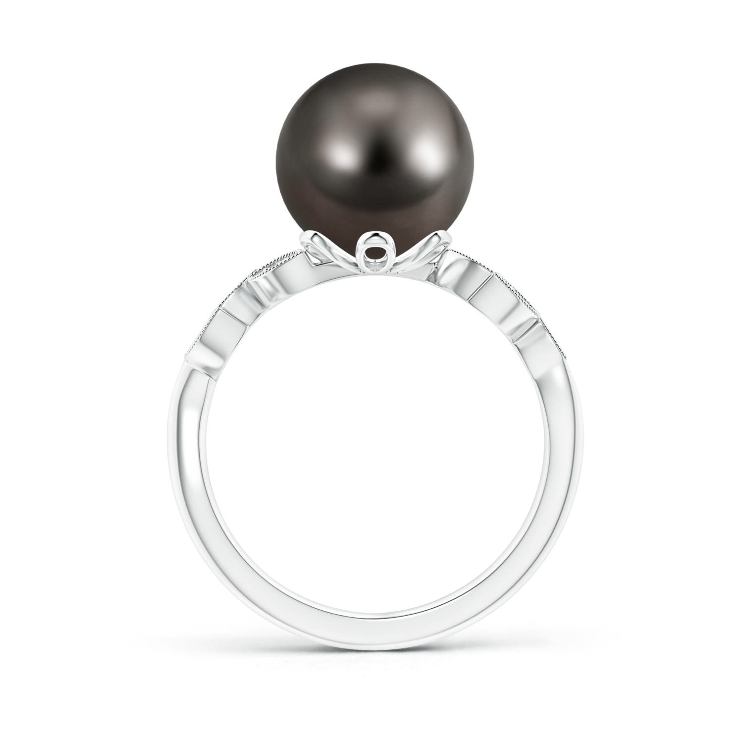 10mm AAA Tahitian Cultured Pearl and Diamond Ring with Leaf Motifs in White Gold
