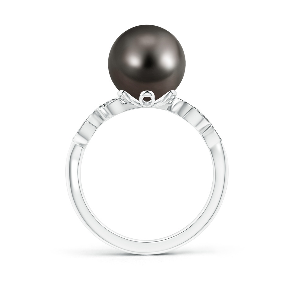 10mm AAA Tahitian Cultured Pearl and Diamond Ring with Leaf Motifs in White Gold product image