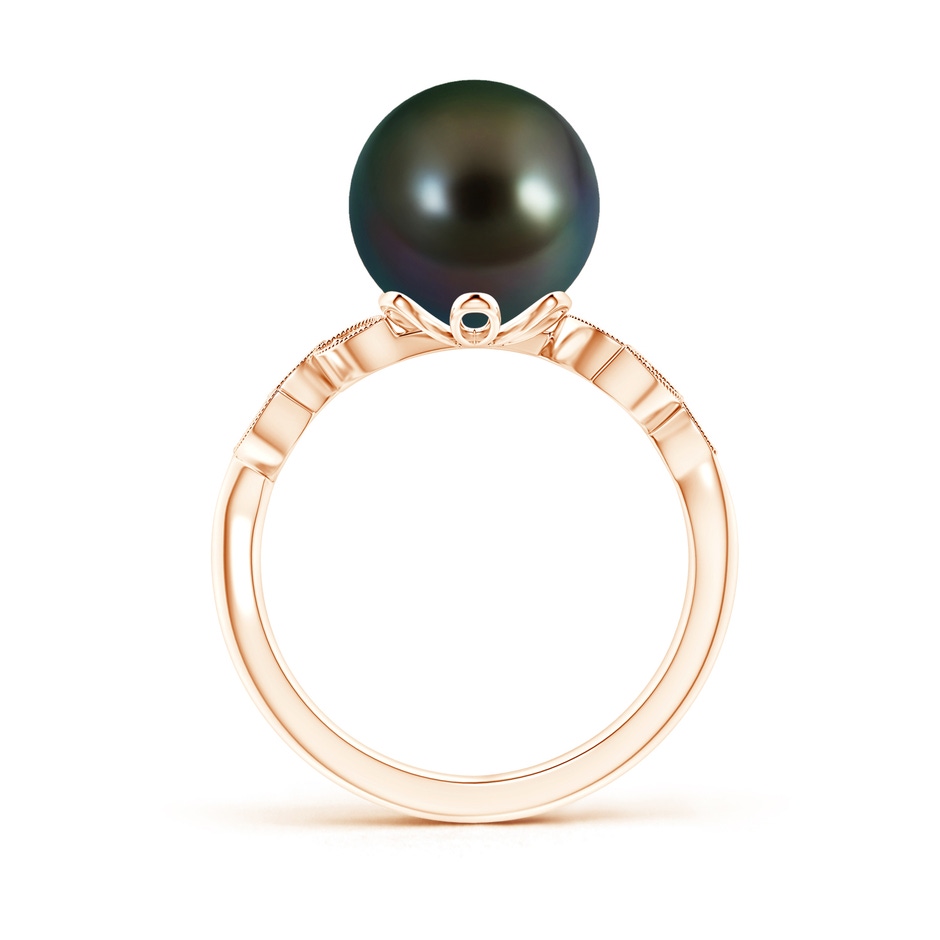 10mm AAAA Tahitian Cultured Pearl and Diamond Ring with Leaf Motifs in Rose Gold product image