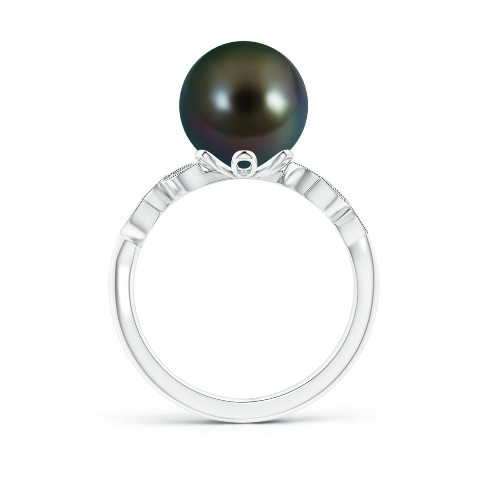 10mm AAAA Tahitian Cultured Pearl and Diamond Ring with Leaf Motifs in White Gold product image