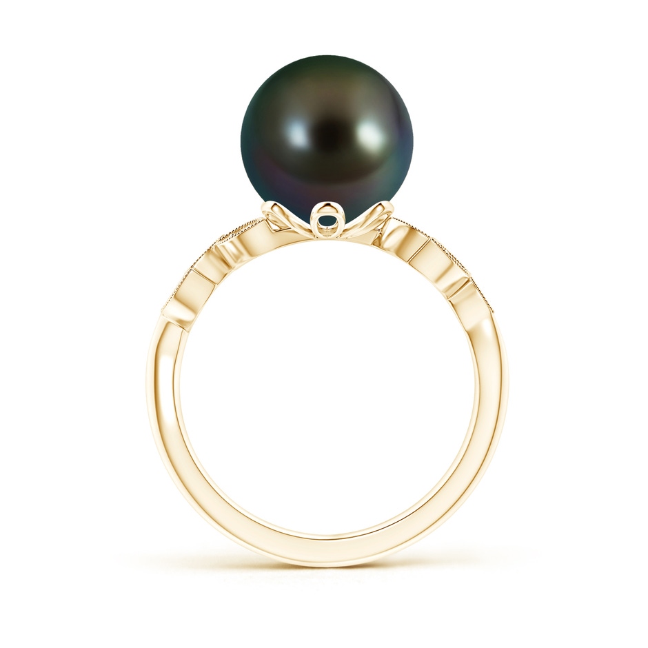 10mm AAAA Tahitian Cultured Pearl and Diamond Ring with Leaf Motifs in Yellow Gold product image