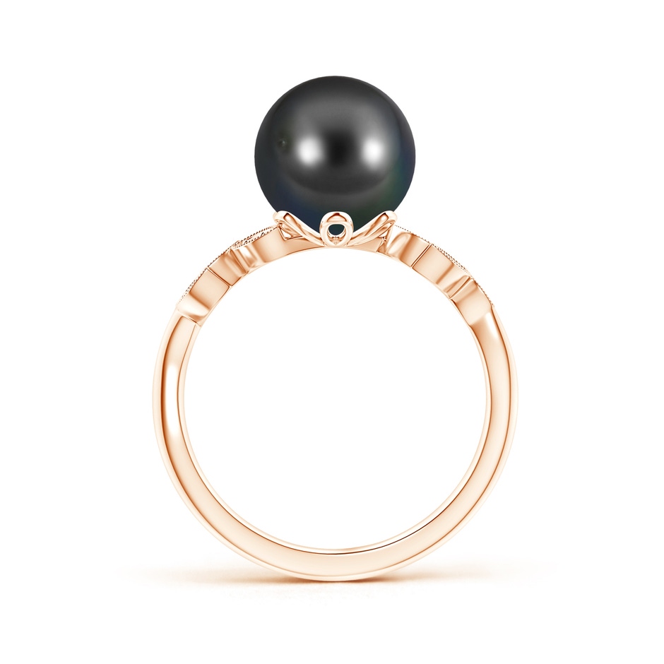 9mm AA Tahitian Cultured Pearl and Diamond Ring with Leaf Motifs in Rose Gold product image