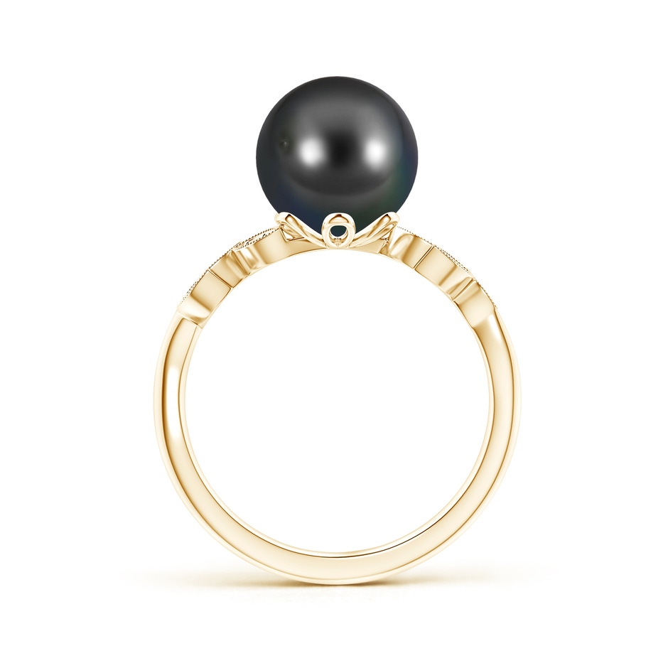 9mm AA Tahitian Cultured Pearl and Diamond Ring with Leaf Motifs in Yellow Gold product image