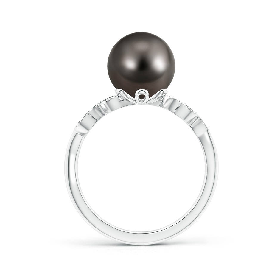 9mm AAA Tahitian Cultured Pearl and Diamond Ring with Leaf Motifs in White Gold product image