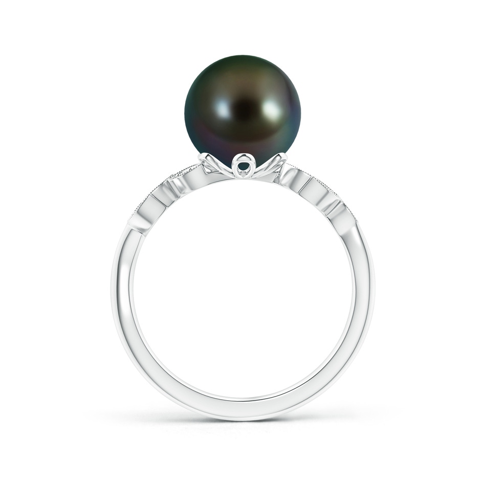 9mm AAAA Tahitian Cultured Pearl and Diamond Ring with Leaf Motifs in White Gold product image