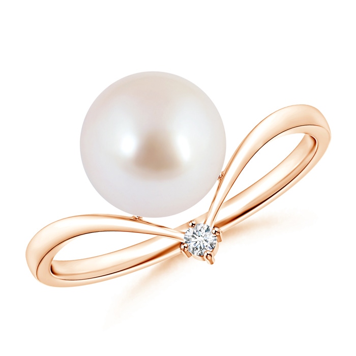 8mm AAA Japanese Akoya Pearl Chevron Ring with Diamond in Rose Gold
