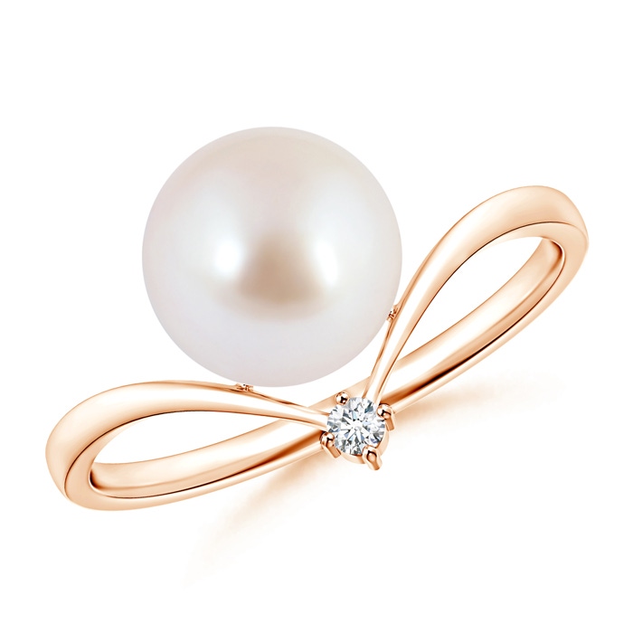 8mm AAA Japanese Akoya Pearl Chevron Ring with Diamond in Rose Gold 