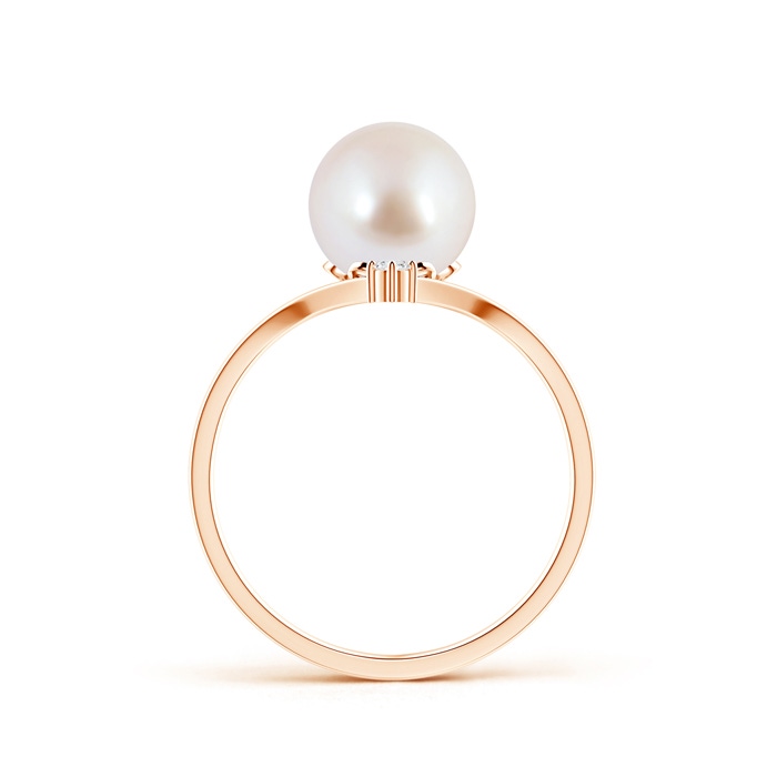 8mm AAA Japanese Akoya Pearl Chevron Ring with Diamond in Rose Gold product image