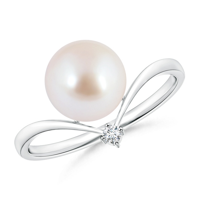 8mm AAA Japanese Akoya Pearl Chevron Ring with Diamond in White Gold 