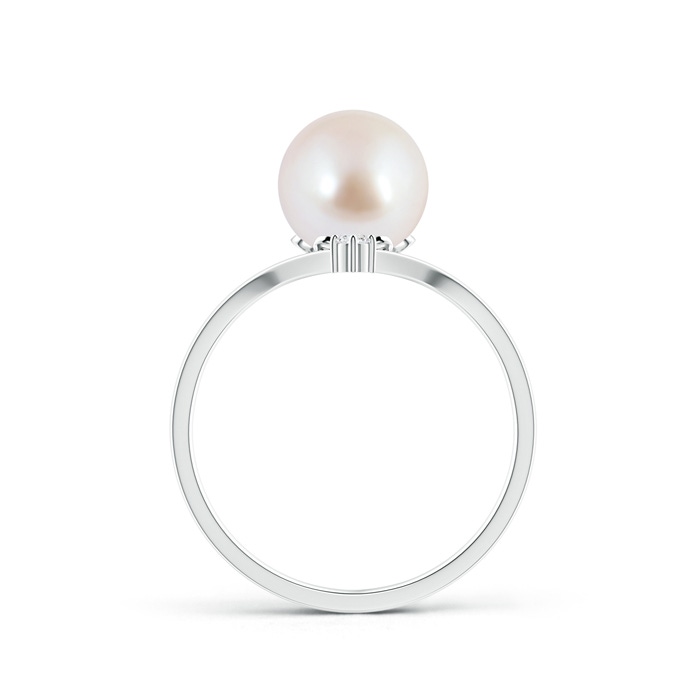 8mm AAA Japanese Akoya Pearl Chevron Ring with Diamond in White Gold product image