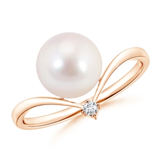 8mm AAAA Japanese Akoya Pearl Chevron Ring with Diamond in Rose Gold
