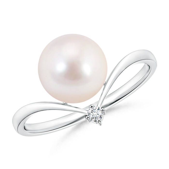 8mm AAAA Japanese Akoya Pearl Chevron Ring with Diamond in White Gold