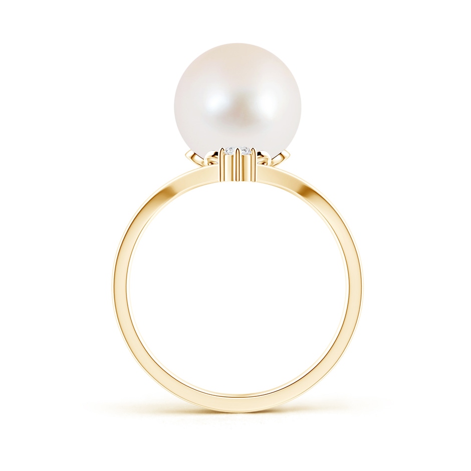 10mm AAA Freshwater Pearl Chevron Ring with Diamond in Yellow Gold product image