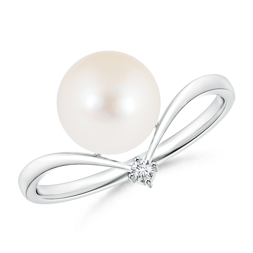 8mm AAA Freshwater Pearl Chevron Ring with Diamond in White Gold