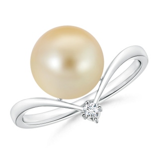 9mm AAA Golden South Sea Cultured Pearl Chevron Ring with Diamond in White Gold