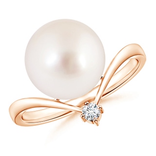 10mm AAAA South Sea Cultured Pearl Chevron Ring with Diamond in Rose Gold