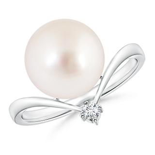 10mm AAAA South Sea Cultured Pearl Chevron Ring with Diamond in White Gold